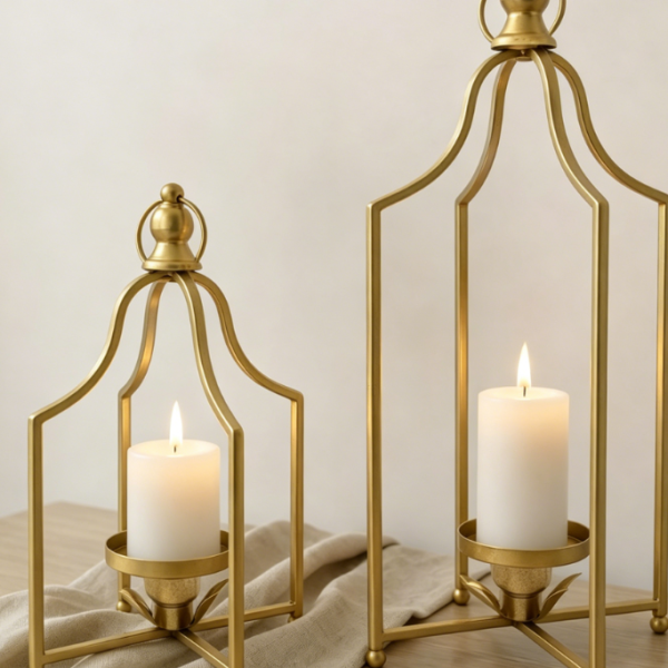 Classic Vintage Iron Lantern Candle Holder—Farmhouse Style Warm Lighting