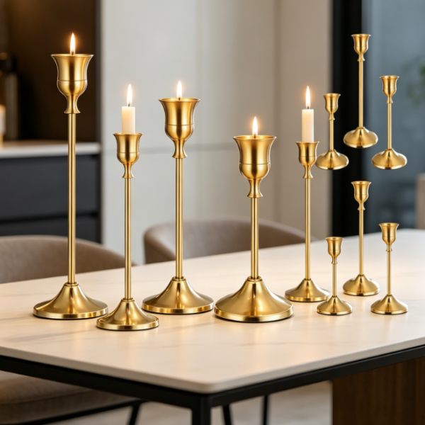 Brass Gold Taper Candle Holder—Decor For Weddings, Holidays, And Fireplaces